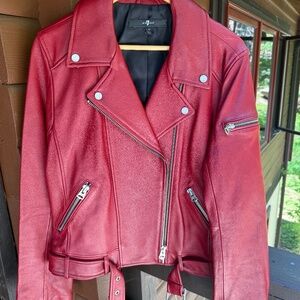 7 For All Mankind red moto jacket, size Large